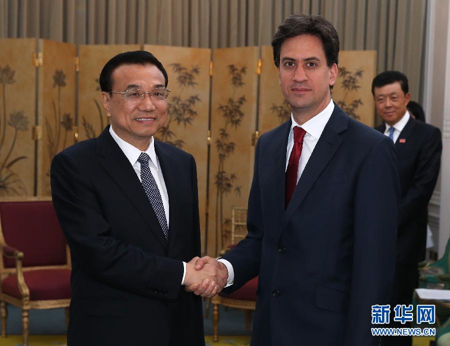 6月18日，國務院總理李克強在倫敦會見英國工黨領袖埃德&middot;米利班德。新華社記者 龐興雷 攝 