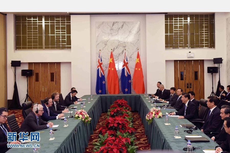 11月18日，國家主席習近平在菲律賓馬尼拉會見新西蘭總理約翰&middot;基。 新華社記者 饒愛民 攝