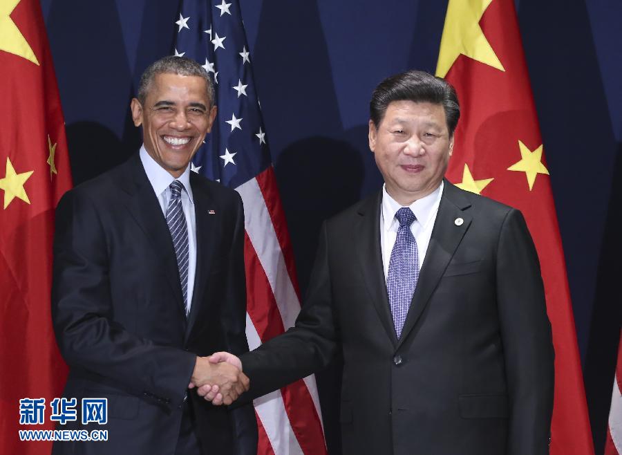11月30日，中國國家主席習(xí)近平在巴黎會(huì)見美國總統(tǒng)奧巴馬。新華社記者蘭紅光攝