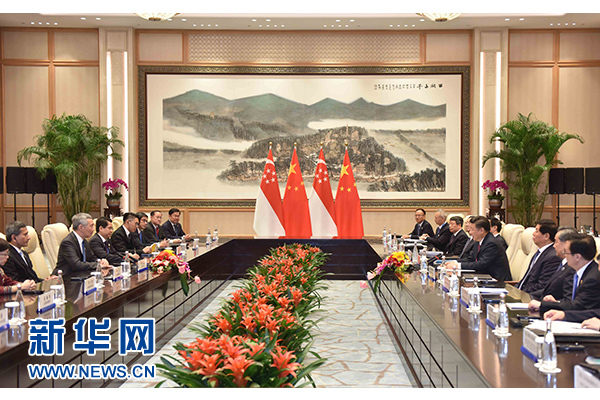 9月2日，國家主席習(xí)近平在杭州會見新加坡總理李顯龍。新華社記者張鐸攝