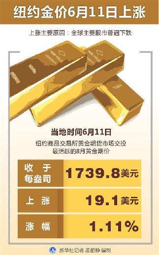 （圖表）［財(cái)經(jīng)&middot;行情］紐約金價(jià)6月11日上漲
