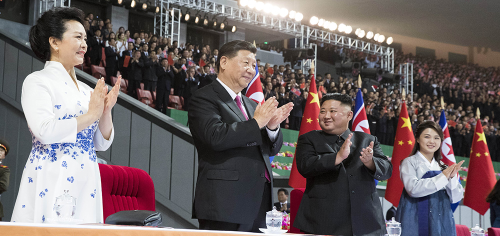 習近平和彭麗媛觀看朝鮮大型團體操和藝術演出